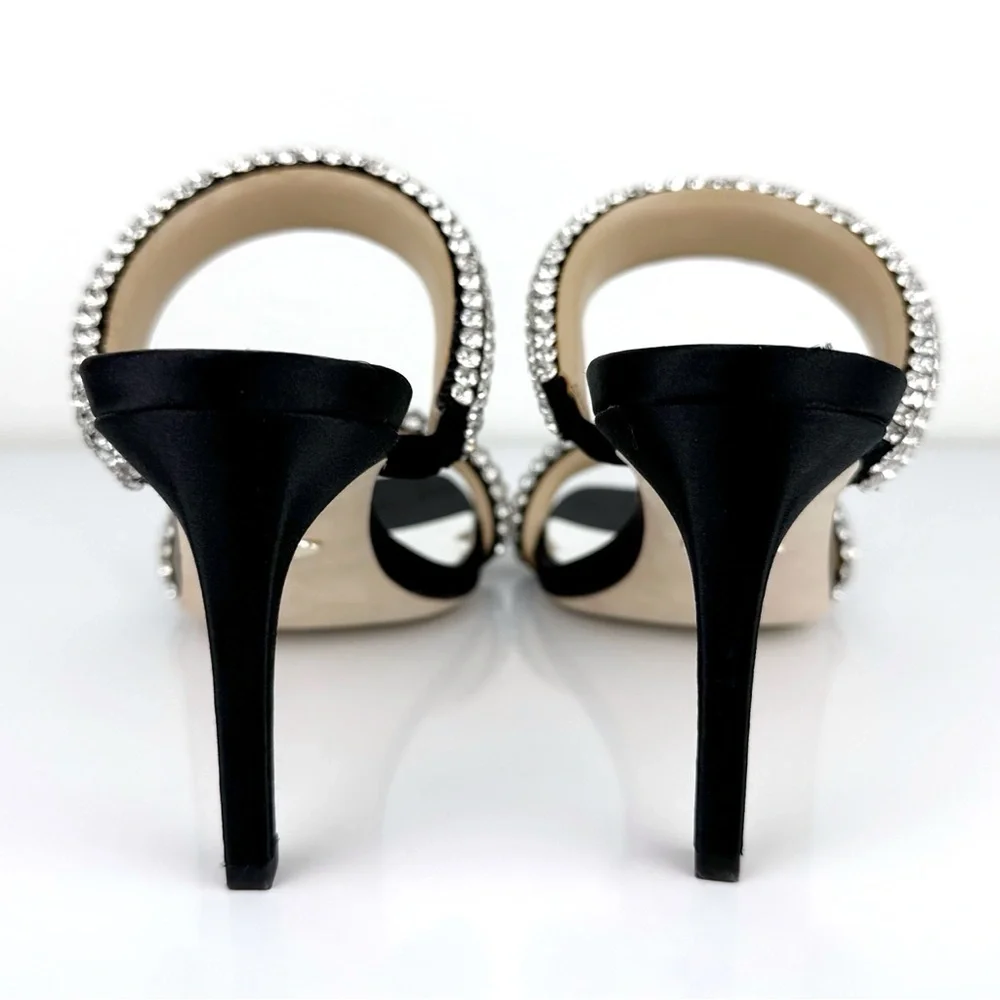 Badgley Mischka Women's Sade Jeweled Double Band Heeled Sandals Black Size 6 - Picture 9 of 12